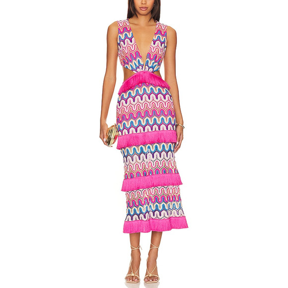 Patbo X 'Alessandra' Pink Ambrioso Crochet Cut Out Maxi Dress Size 4 - Picture 1 of 5
